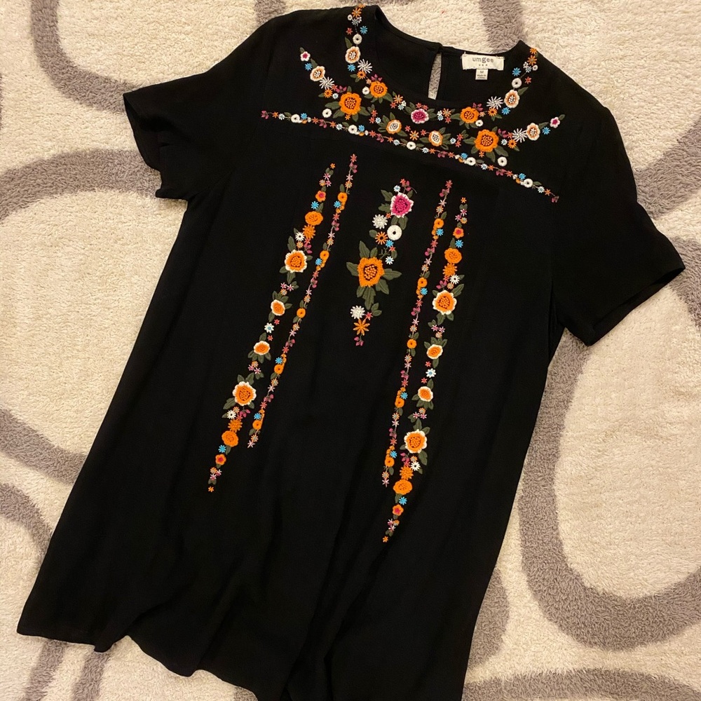 black embroidered dress